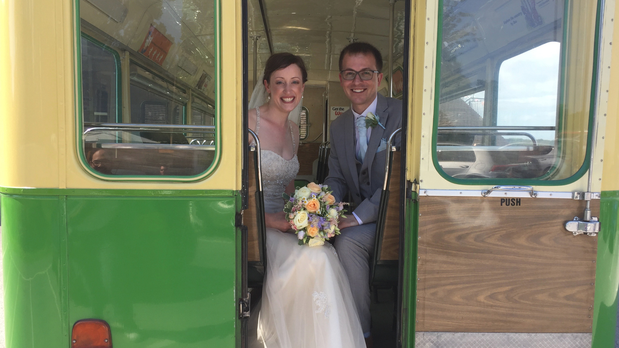 Double-deck wedding bus